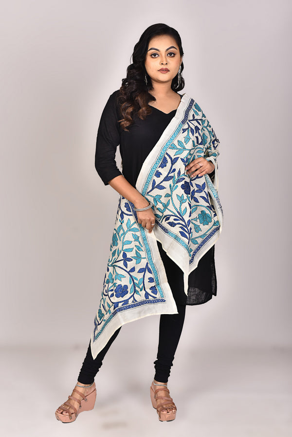 Women's Tussar Silk Kantha Dupatta
